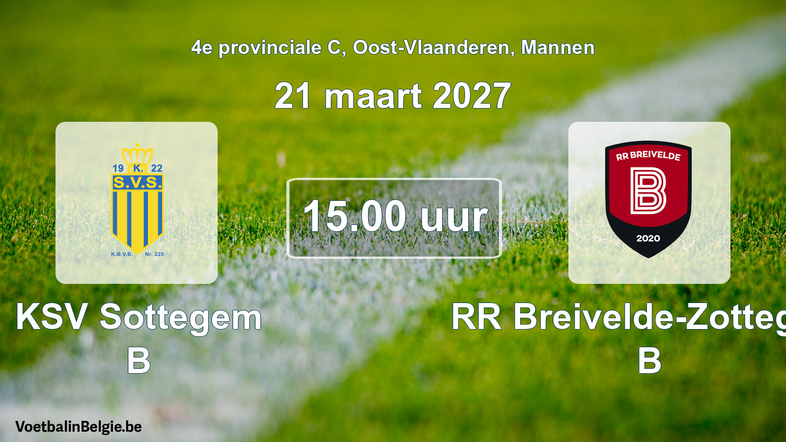 Geplande wedstrijd mannenvoetbal: KSV Sottegem B - RR Breivelde-Zottegem B (21 maart 2027)