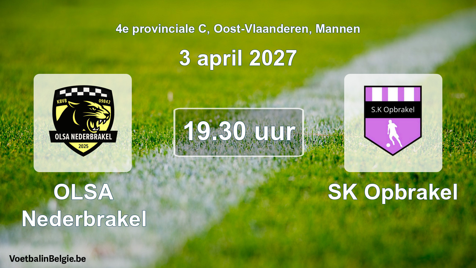 Geplande wedstrijd mannenvoetbal: OLSA Nederbrakel - SK Opbrakel (3 april 2027)