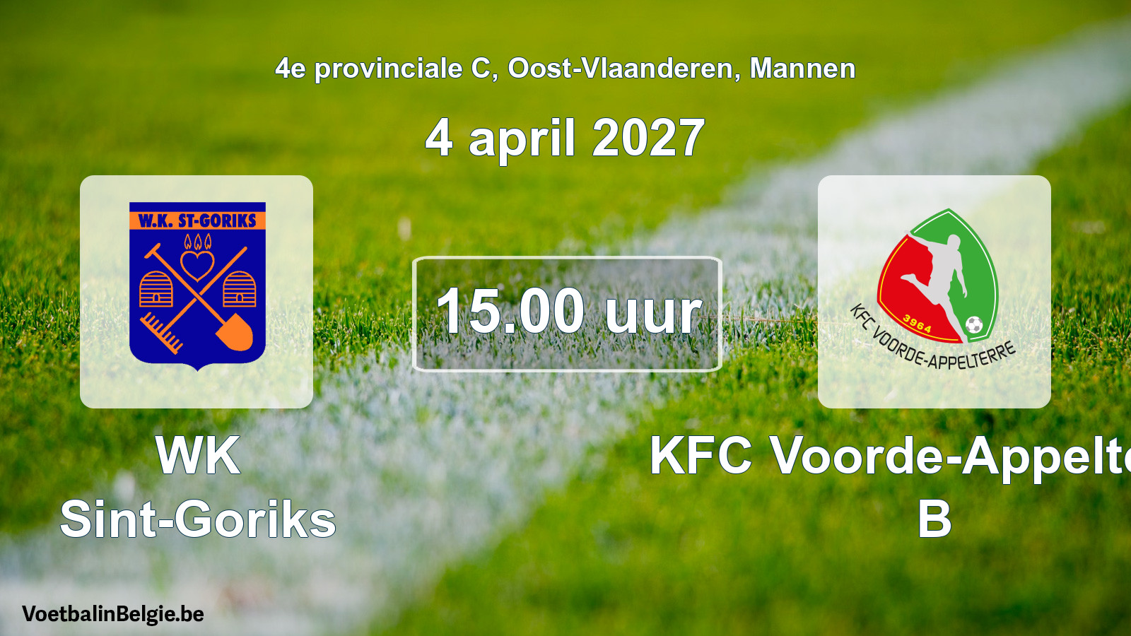 Geplande wedstrijd mannenvoetbal: WK Sint-Goriks - KFC Voorde-Appelterre B (4 april 2027)