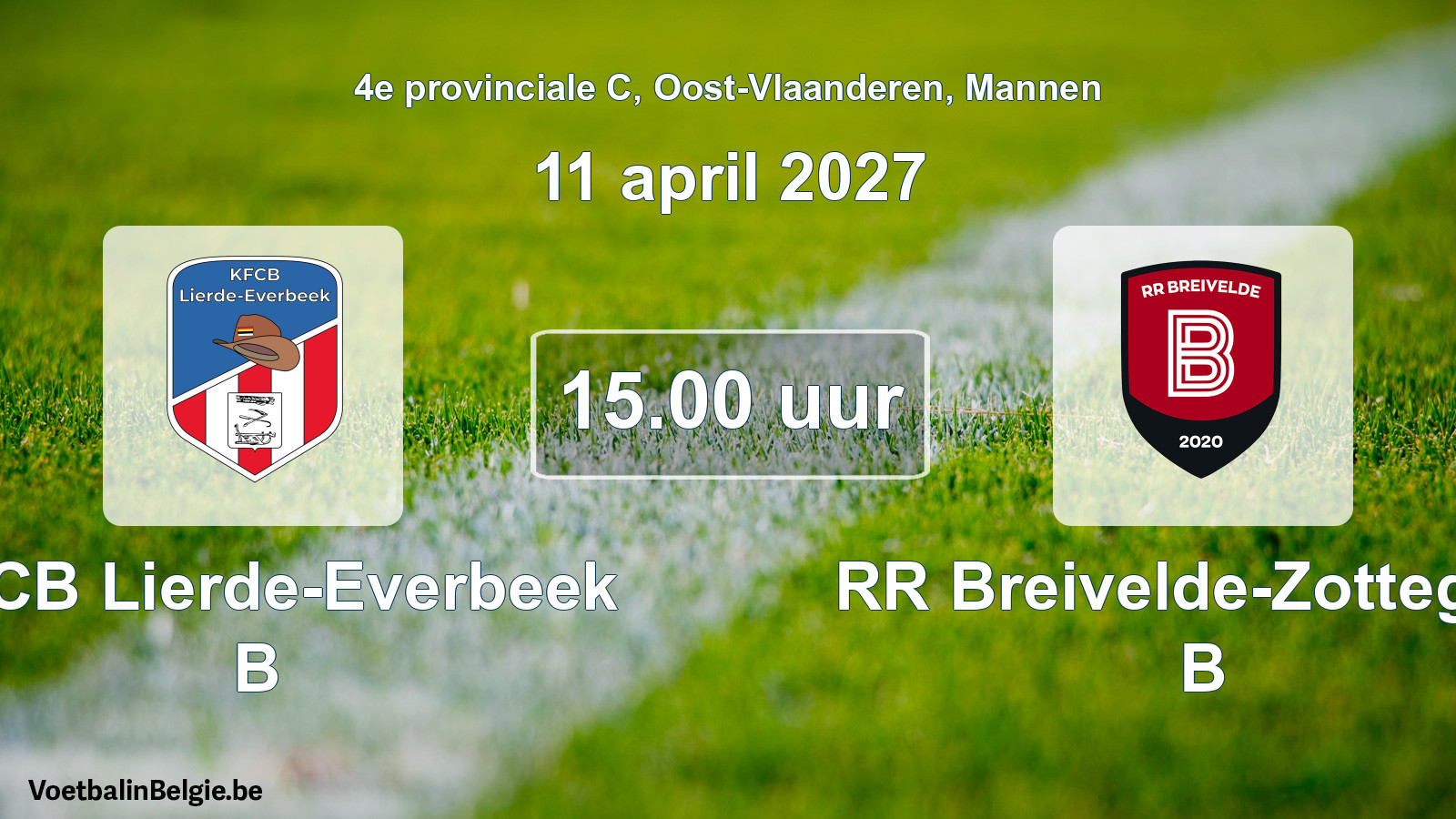 Geplande wedstrijd mannenvoetbal: KFCB Lierde-Everbeek B - RR Breivelde-Zottegem B (11 april 2027)