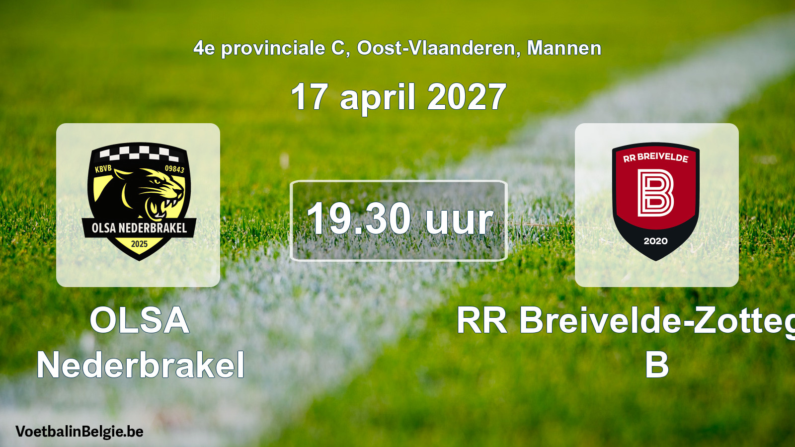 Geplande wedstrijd mannenvoetbal: OLSA Nederbrakel - RR Breivelde-Zottegem B (17 april 2027)