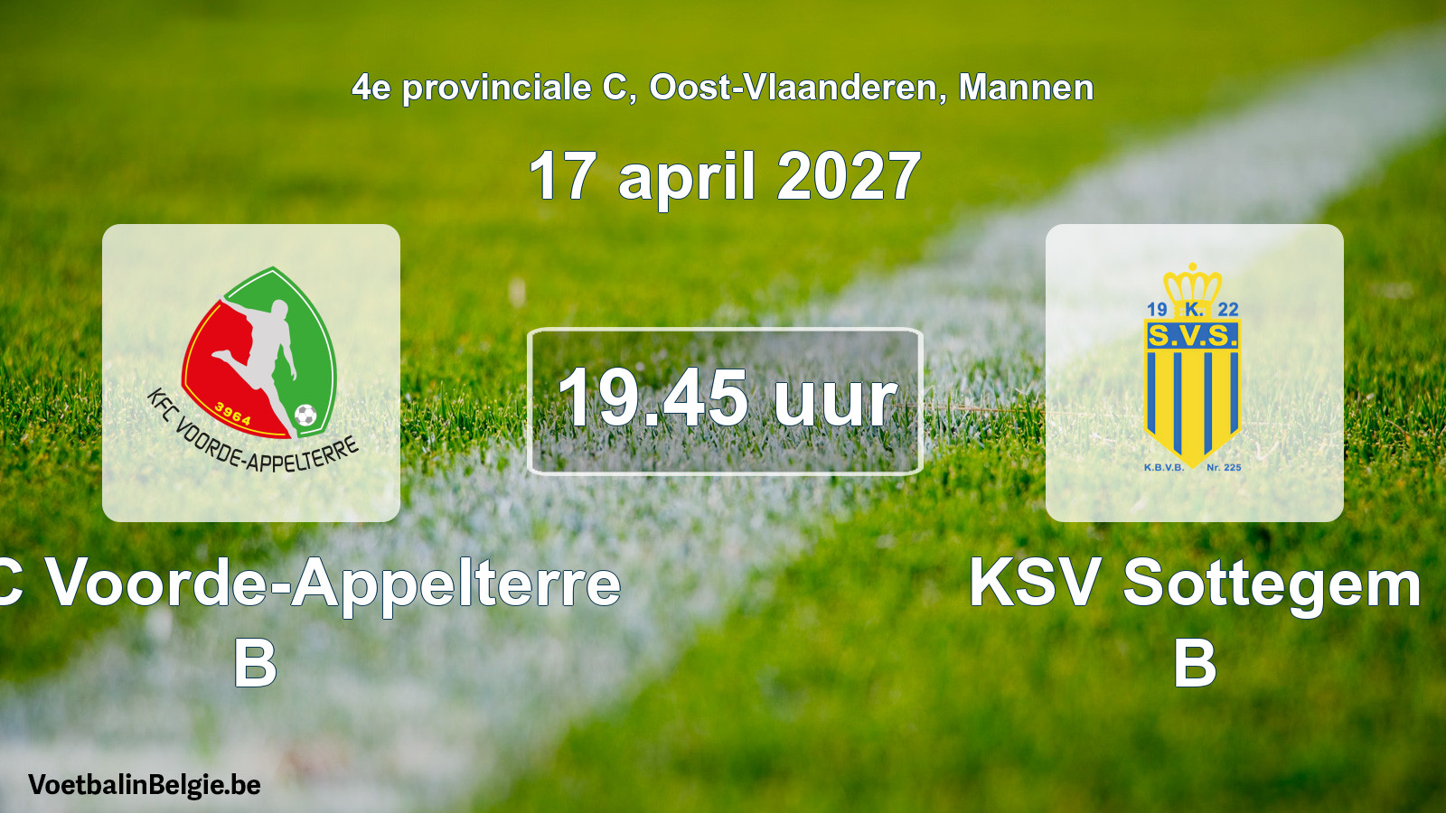 Geplande wedstrijd mannenvoetbal: KFC Voorde-Appelterre B - KSV Sottegem B (17 april 2027)