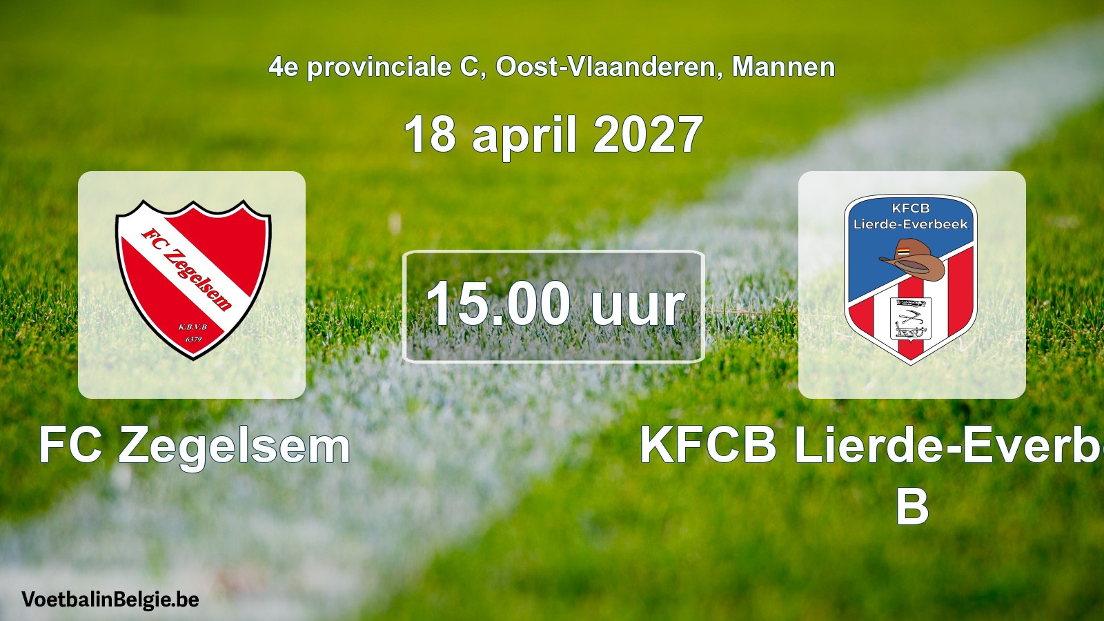 Geplande wedstrijd mannenvoetbal: FC Zegelsem - KFCB Lierde-Everbeek B (18 april 2027)