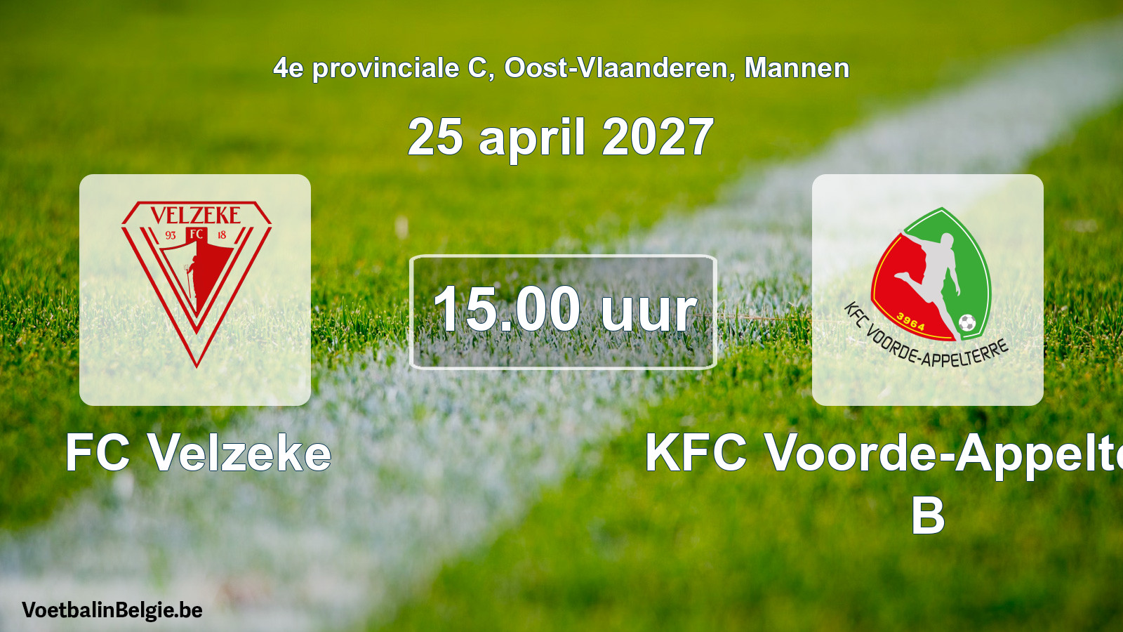 Geplande wedstrijd mannenvoetbal: FC Velzeke - KFC Voorde-Appelterre B (25 april 2027)