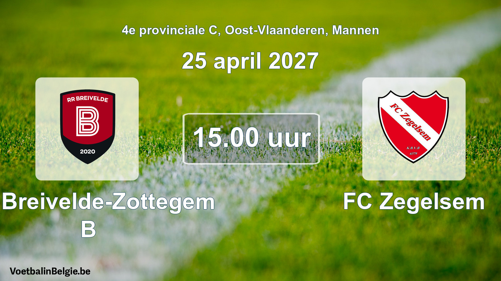 Geplande wedstrijd mannenvoetbal: RR Breivelde-Zottegem B - FC Zegelsem (25 april 2027)