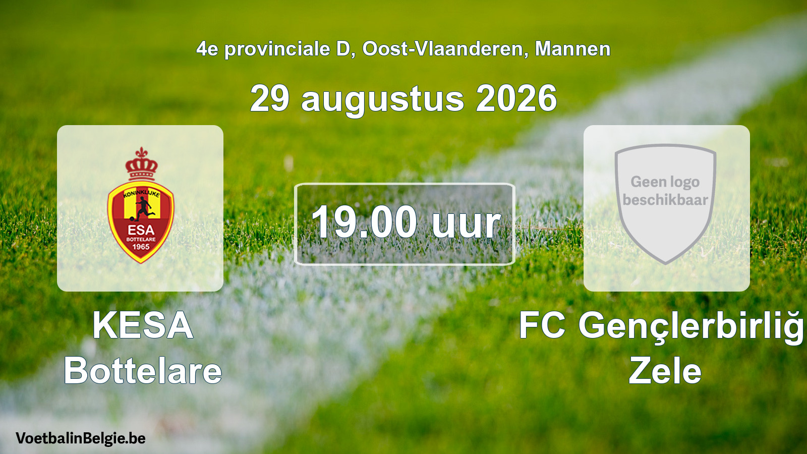 Geplande wedstrijd mannenvoetbal: KESA Bottelare - FC Gençlerbirliği Zele (29 augustus 2026)