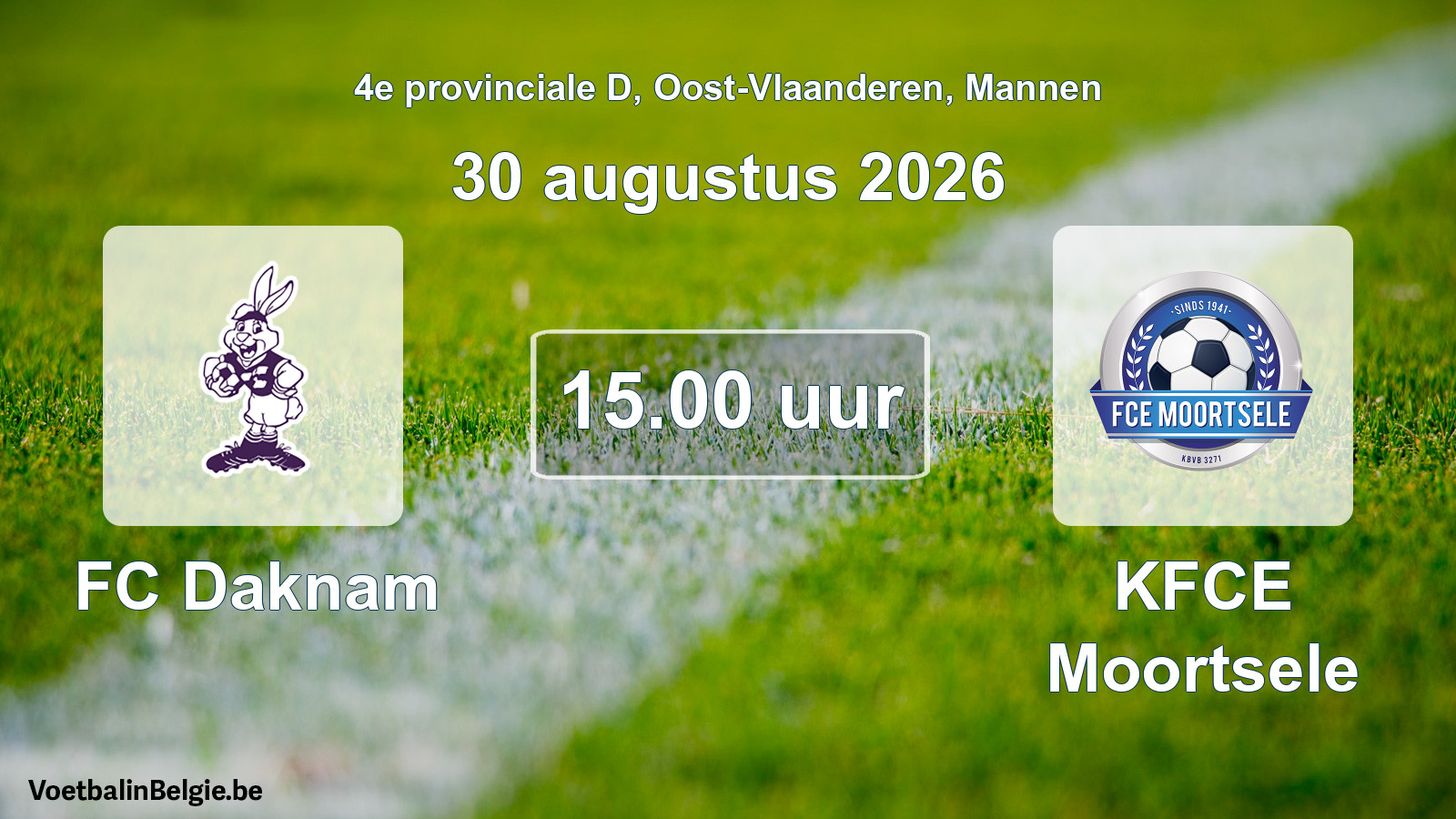 Geplande wedstrijd mannenvoetbal: FC Daknam - KFCE Moortsele (30 augustus 2026)