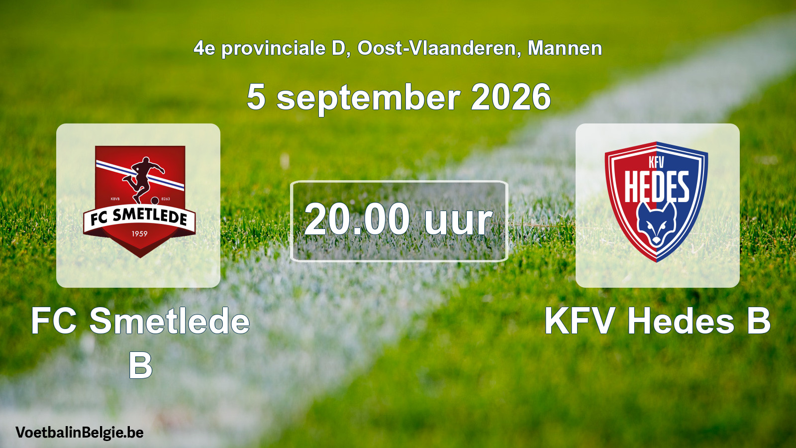 Geplande wedstrijd mannenvoetbal: FC Smetlede B - KFV Hedes B (5 september 2026)