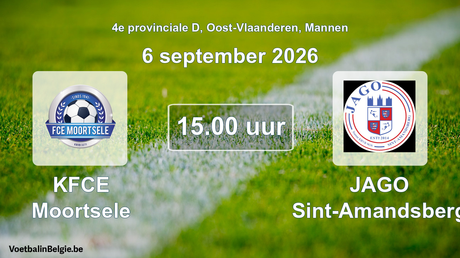 Geplande wedstrijd mannenvoetbal: KFCE Moortsele - JAGO Sint-Amandsberg (6 september 2026)