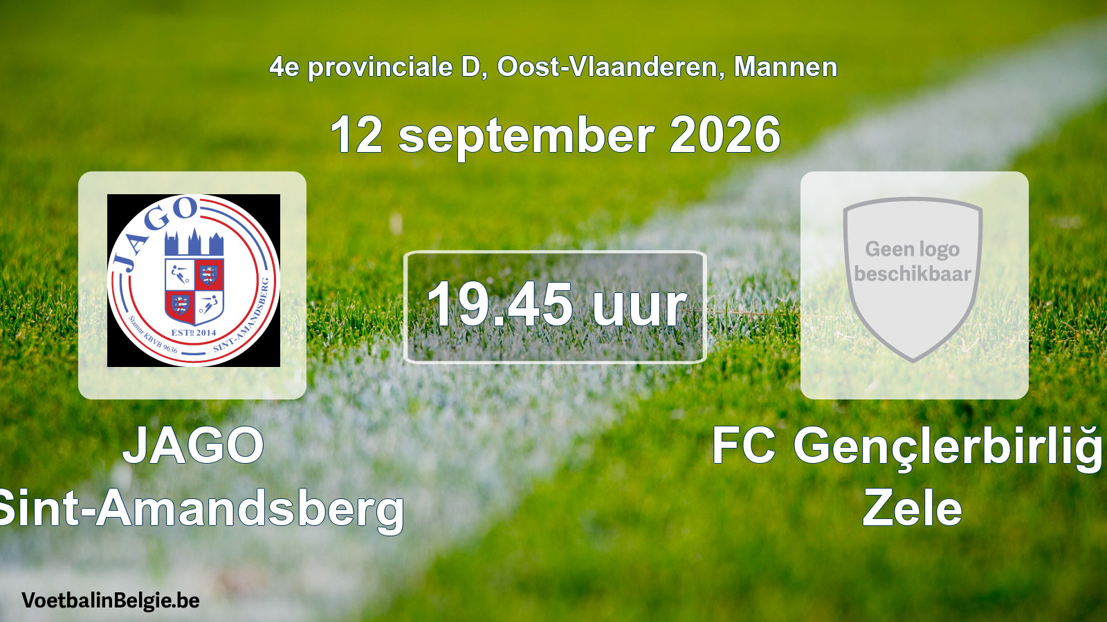 Geplande wedstrijd mannenvoetbal: JAGO Sint-Amandsberg - FC Gençlerbirliği Zele (12 september 2026)