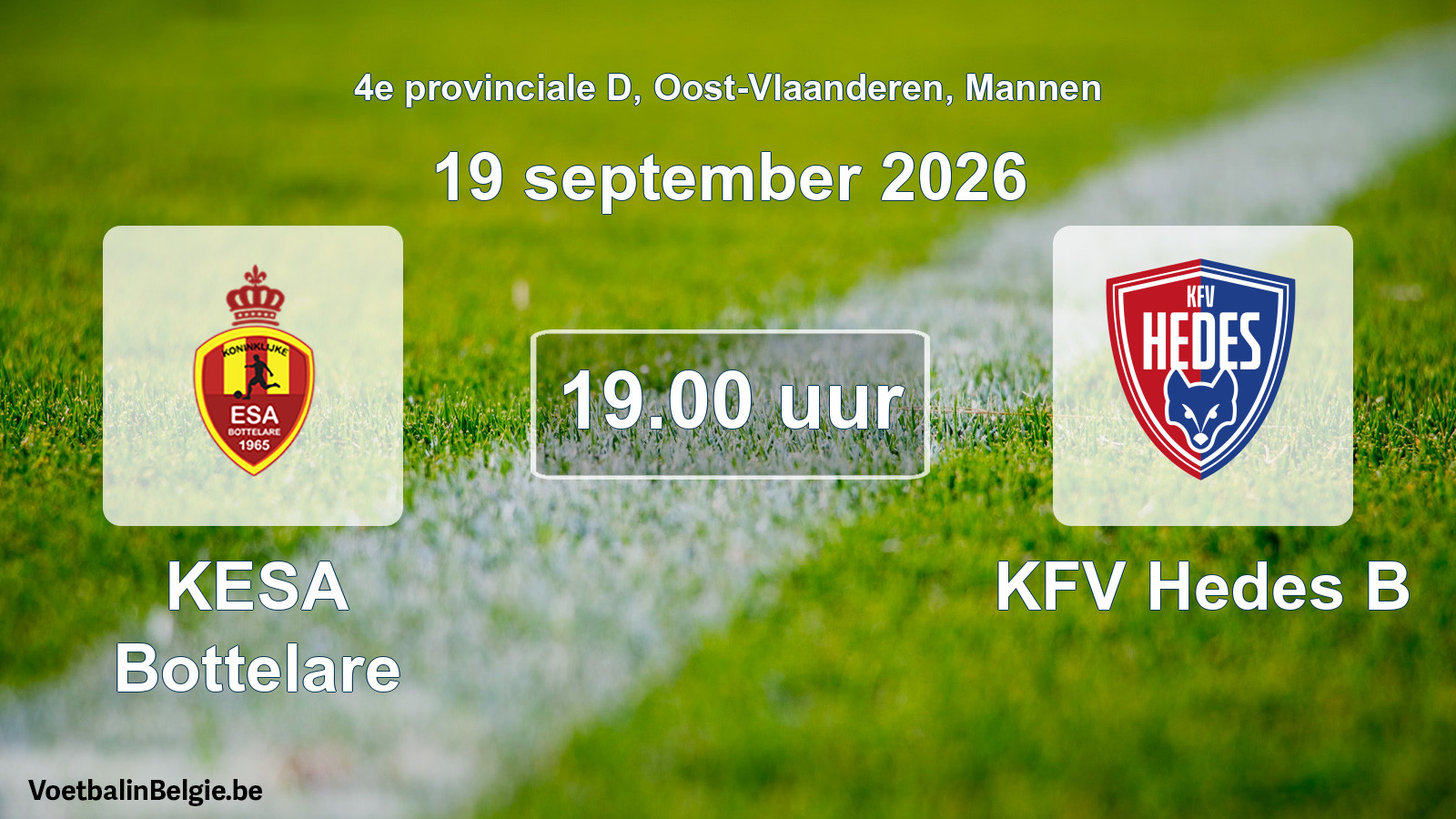 Geplande wedstrijd mannenvoetbal: KESA Bottelare - KFV Hedes B (19 september 2026)
