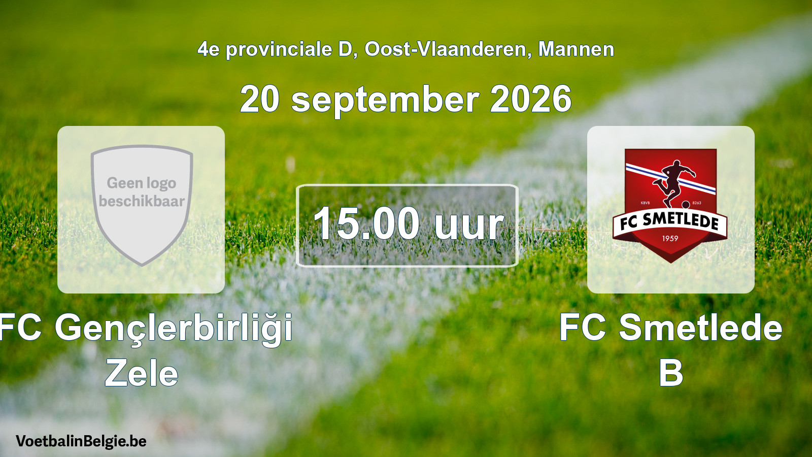 Geplande wedstrijd mannenvoetbal: FC Gençlerbirliği Zele - FC Smetlede B (20 september 2026)