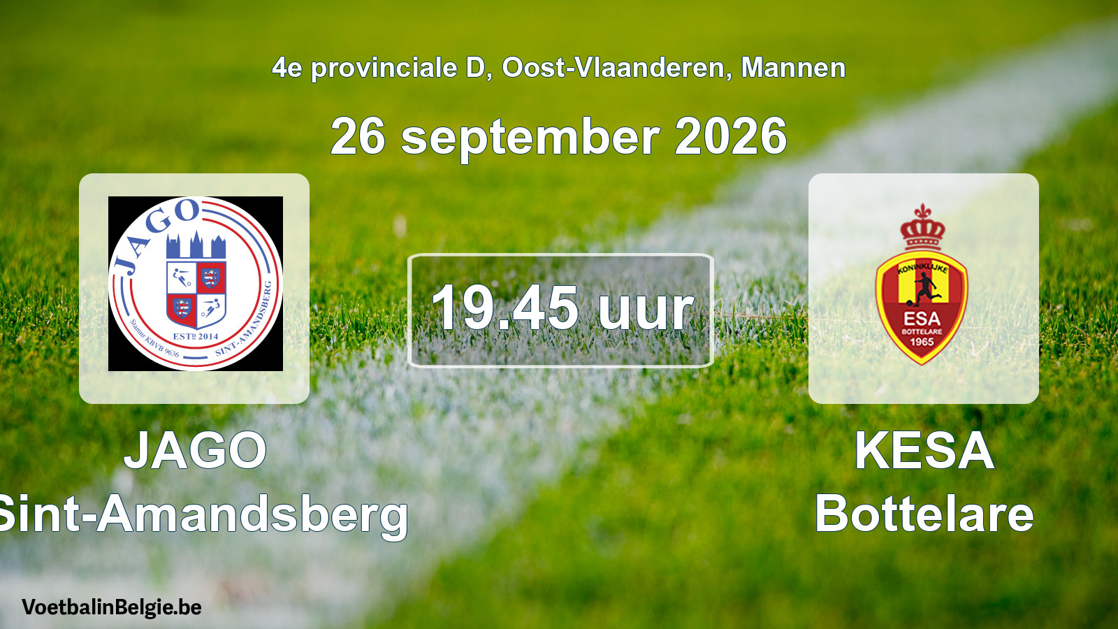 Geplande wedstrijd mannenvoetbal: JAGO Sint-Amandsberg - KESA Bottelare (26 september 2026)