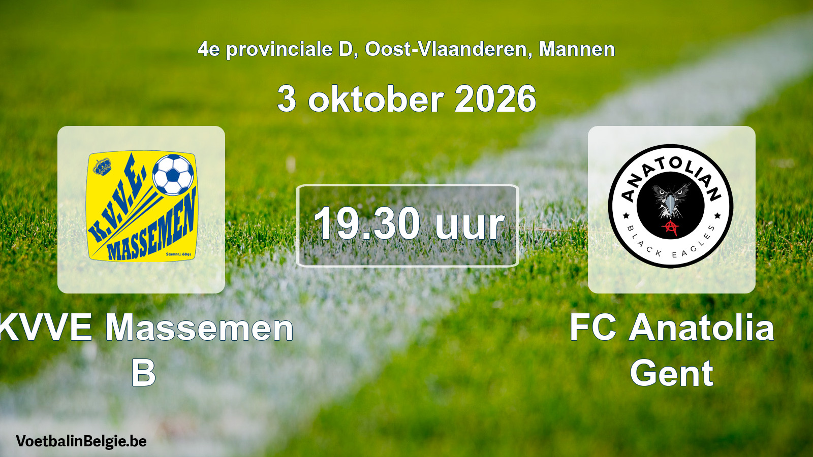 Geplande wedstrijd mannenvoetbal: KVVE Massemen B - FC Anatolia Gent (3 oktober 2026)