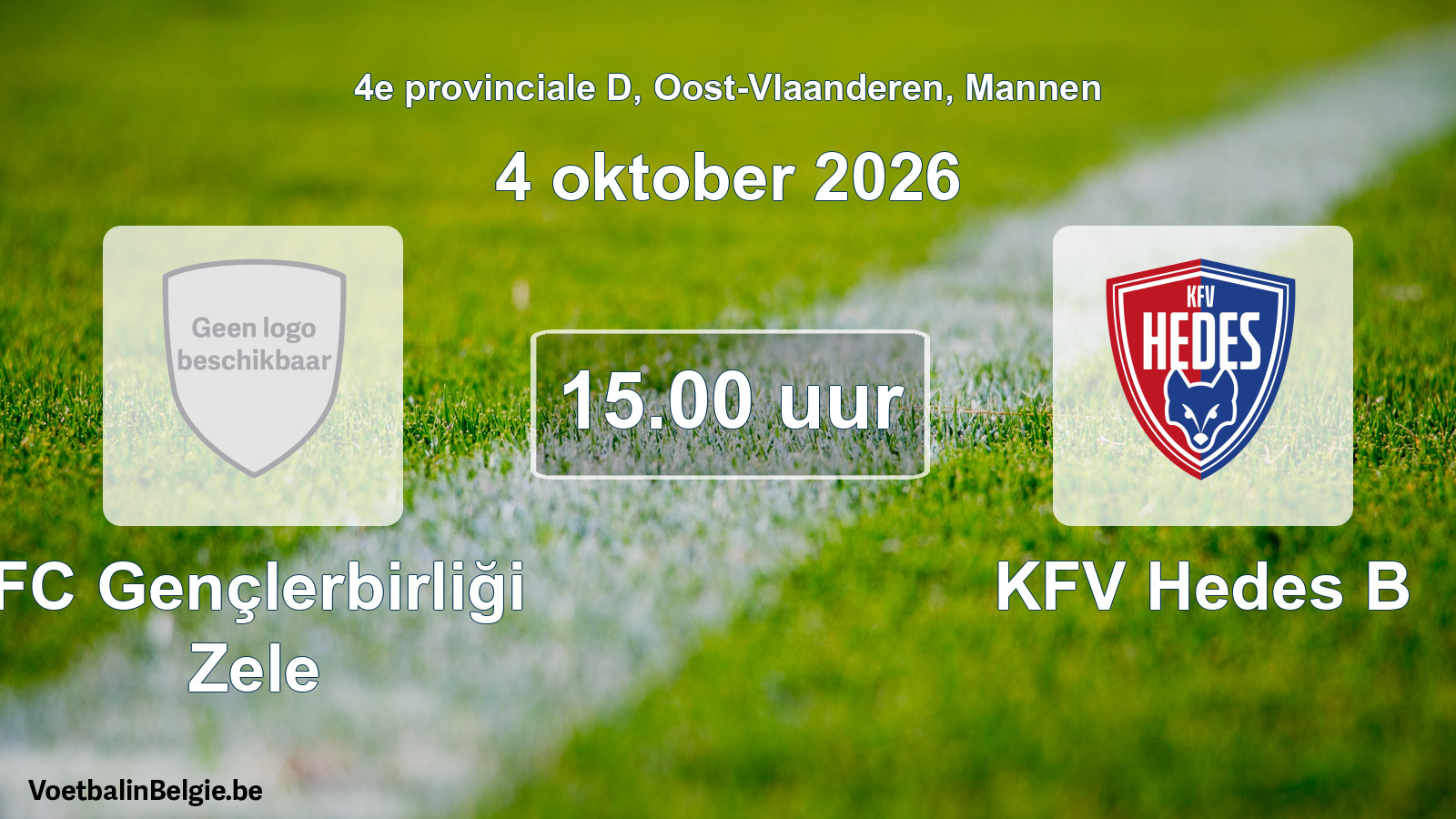 Geplande wedstrijd mannenvoetbal: FC Gençlerbirliği Zele - KFV Hedes B (4 oktober 2026)