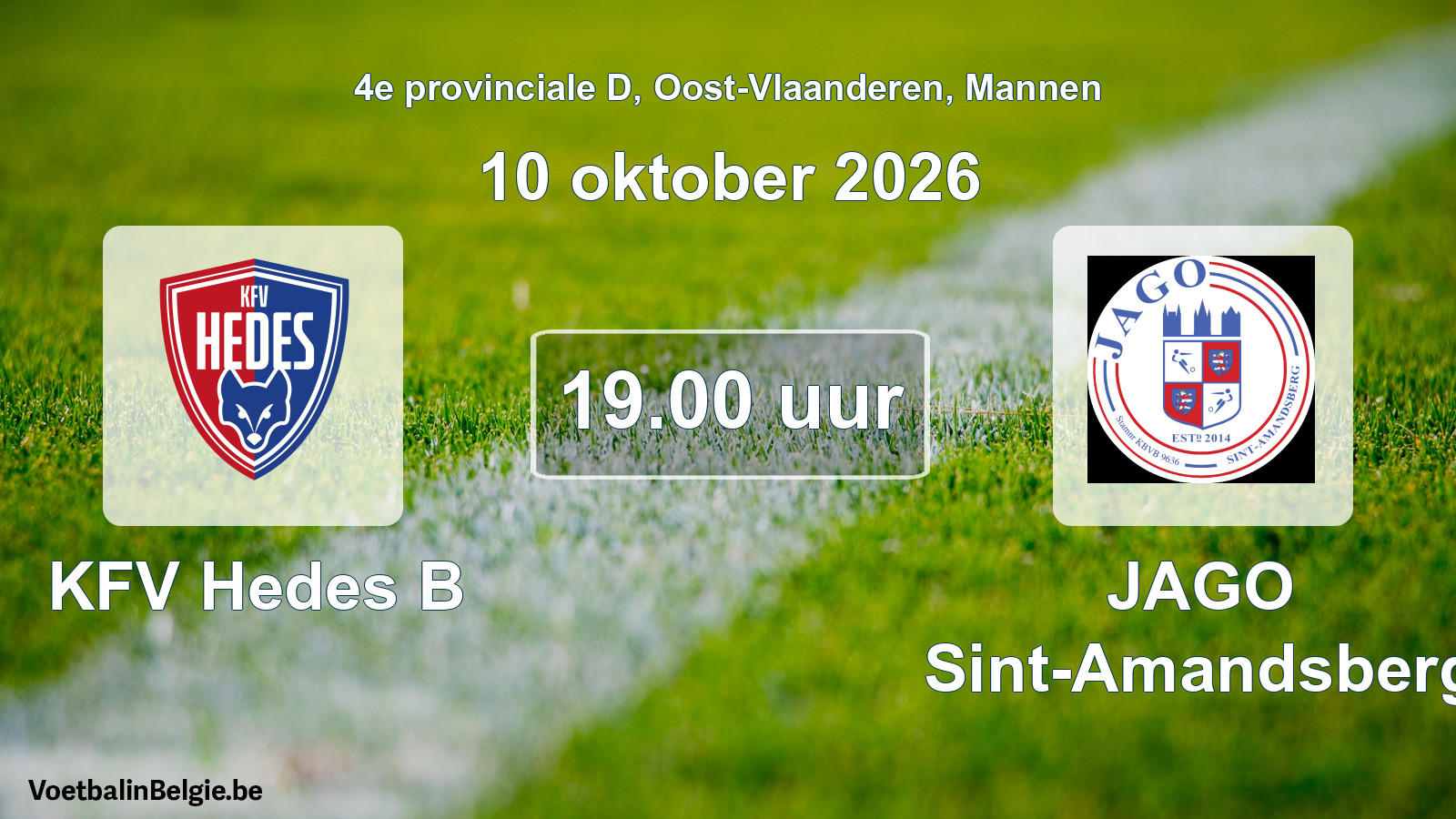 Geplande wedstrijd mannenvoetbal: KFV Hedes B - JAGO Sint-Amandsberg (10 oktober 2026)
