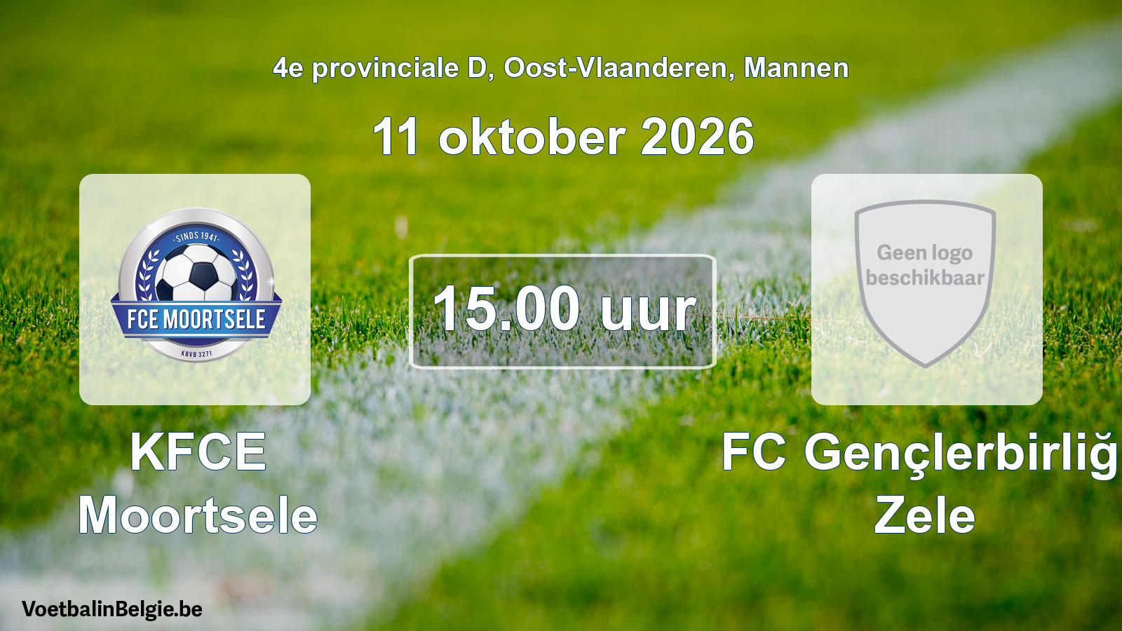 Geplande wedstrijd mannenvoetbal: KFCE Moortsele - FC Gençlerbirliği Zele (11 oktober 2026)