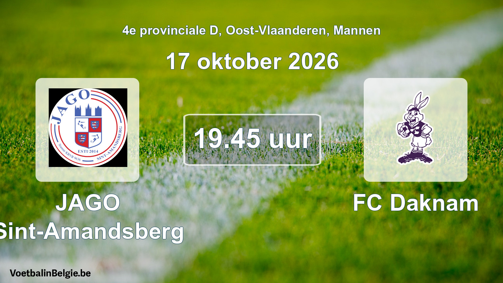 Geplande wedstrijd mannenvoetbal: JAGO Sint-Amandsberg - FC Daknam (17 oktober 2026)