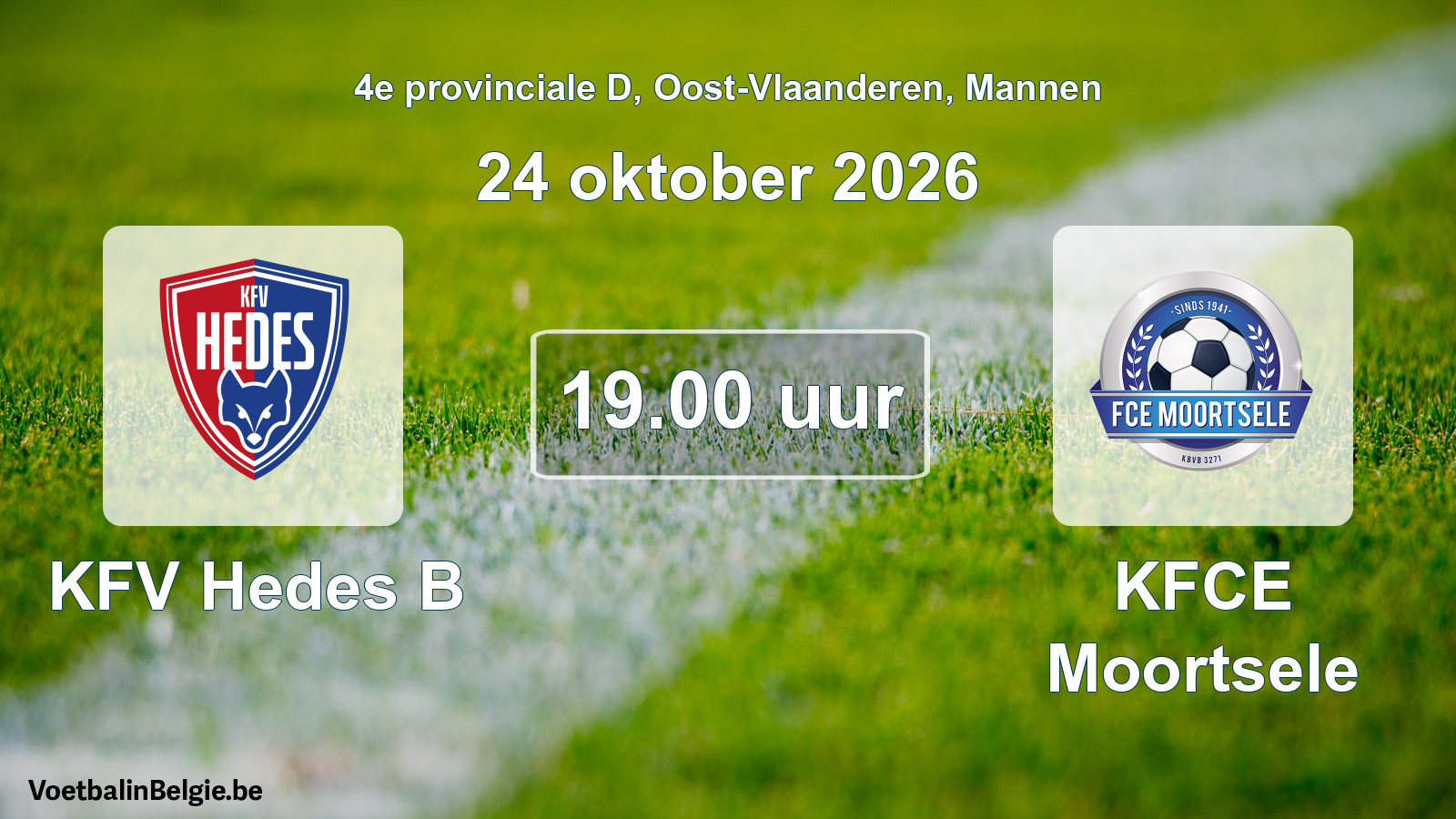 Geplande wedstrijd mannenvoetbal: KFV Hedes B - KFCE Moortsele (24 oktober 2026)