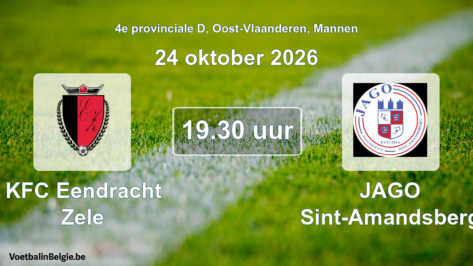 Geplande wedstrijd mannenvoetbal: KFC Eendracht Zele - JAGO Sint-Amandsberg (24 oktober 2026)