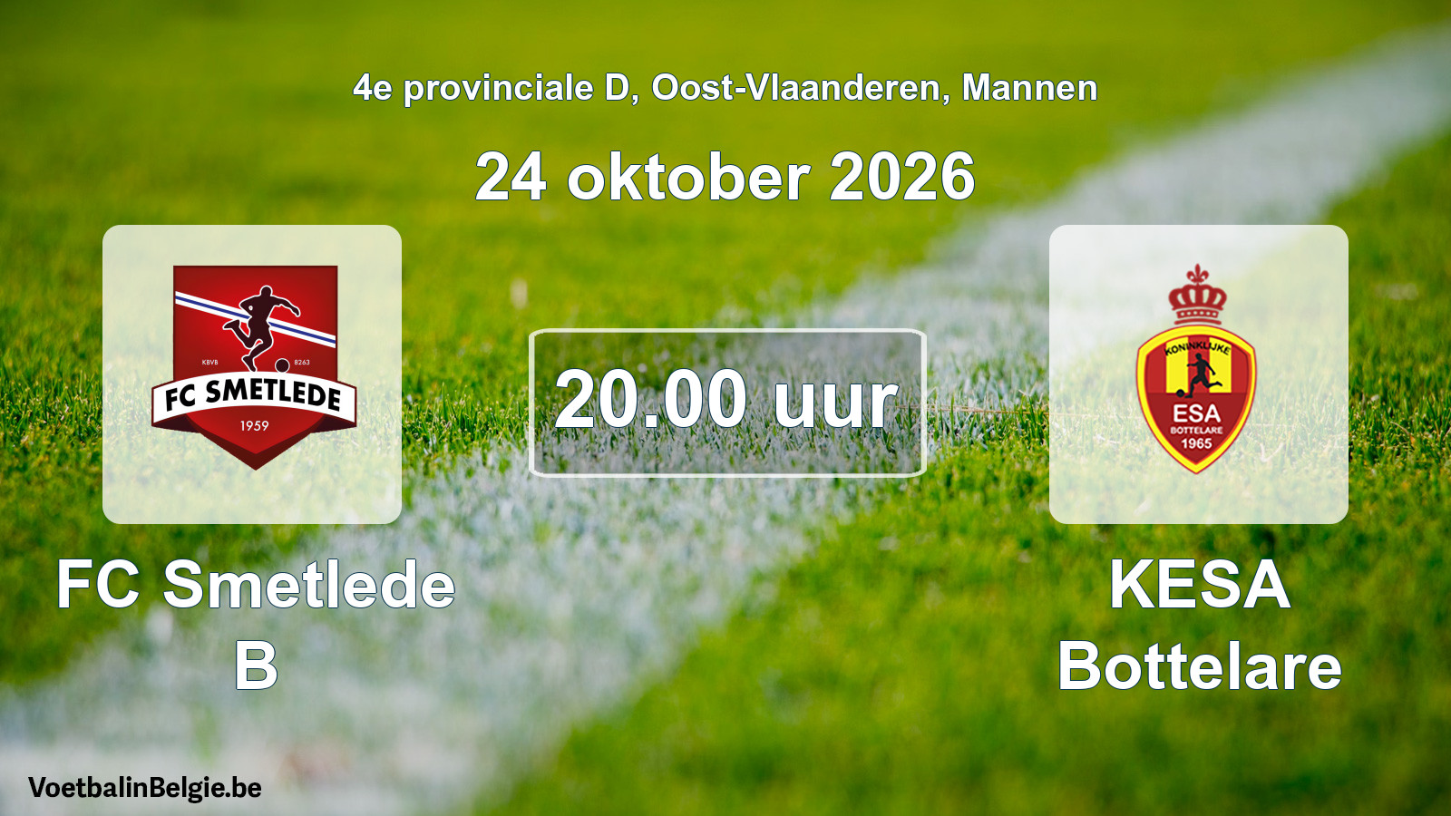 Geplande wedstrijd mannenvoetbal: FC Smetlede B - KESA Bottelare (24 oktober 2026)