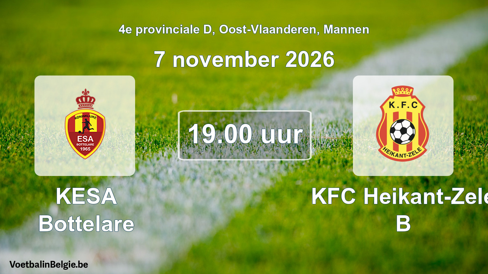Geplande wedstrijd mannenvoetbal: KESA Bottelare - KFC Heikant-Zele B (7 november 2026)