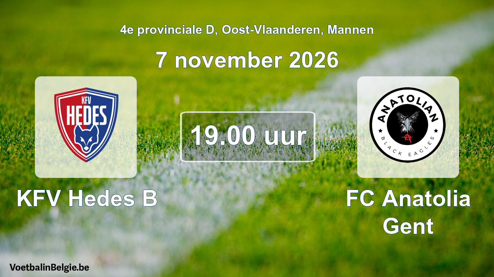 Geplande wedstrijd mannenvoetbal: KFV Hedes B - FC Anatolia Gent (7 november 2026)