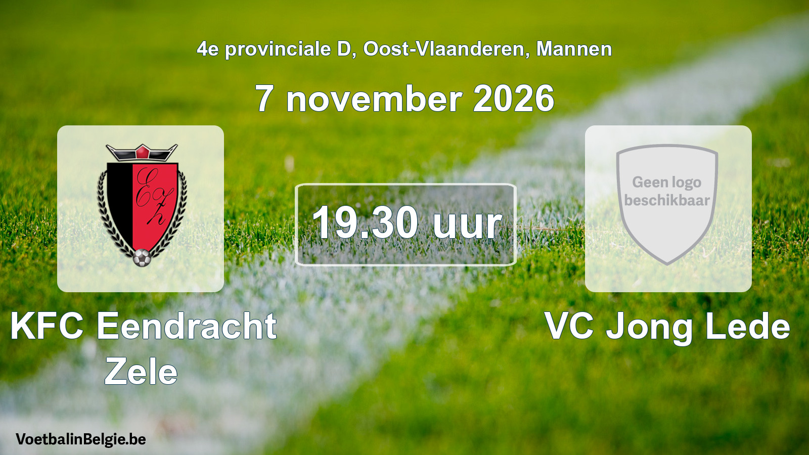 Match prévu football hommes: KFC Eendracht Zele - VC Jong Lede (7 novembre 2026)