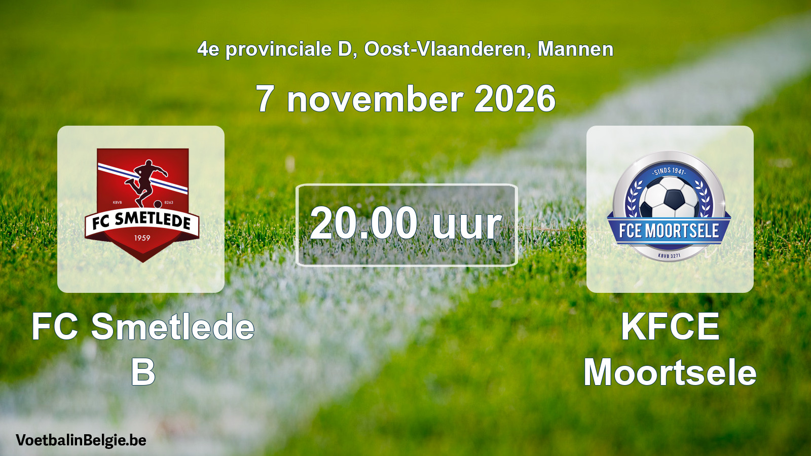 Geplande wedstrijd mannenvoetbal: FC Smetlede B - KFCE Moortsele (7 november 2026)