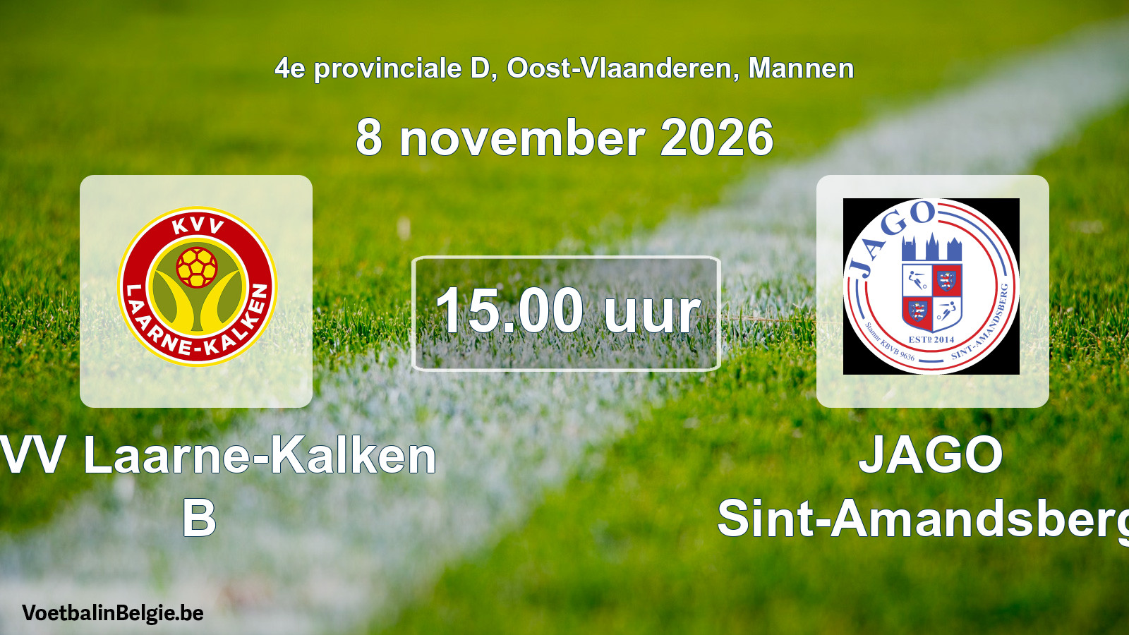 Geplande wedstrijd mannenvoetbal: KVV Laarne-Kalken B - JAGO Sint-Amandsberg (8 november 2026)