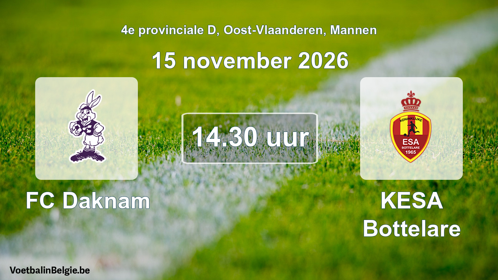 Geplande wedstrijd mannenvoetbal: FC Daknam - KESA Bottelare (15 november 2026)