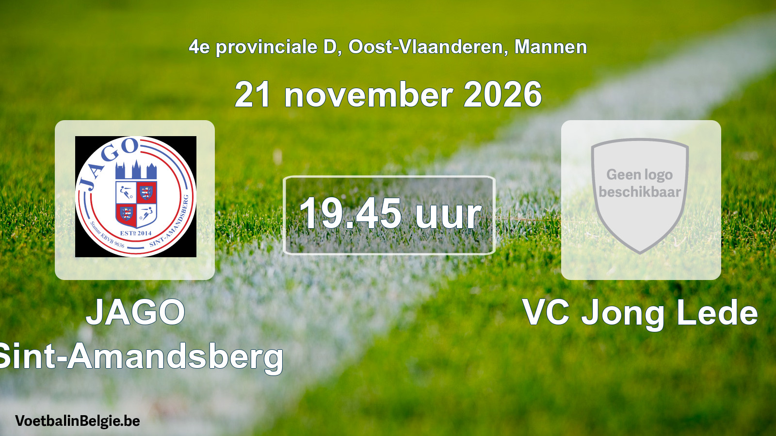 Geplande wedstrijd mannenvoetbal: JAGO Sint-Amandsberg - VC Jong Lede (21 november 2026)