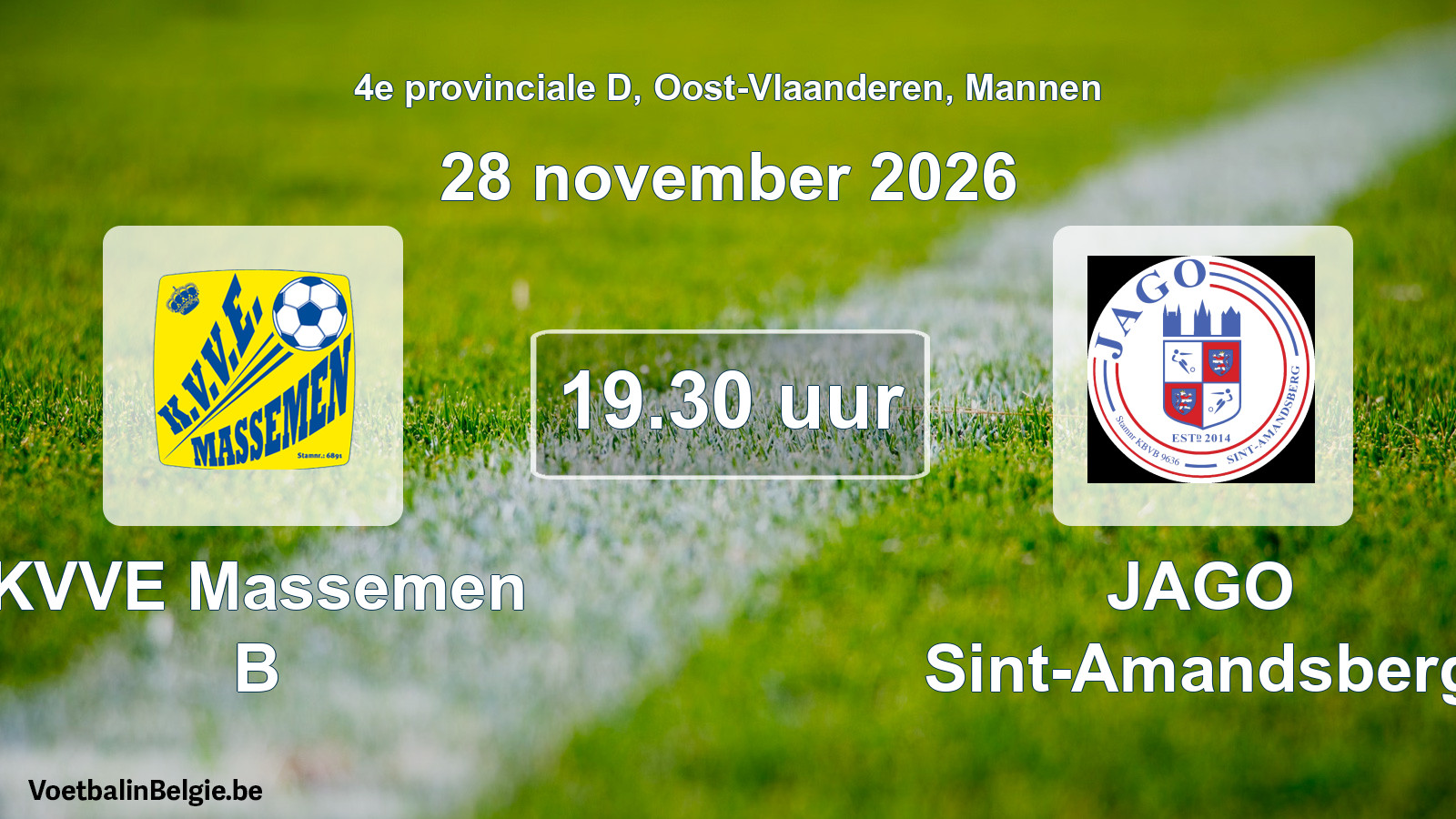 Geplande wedstrijd mannenvoetbal: KVVE Massemen B - JAGO Sint-Amandsberg (28 november 2026)