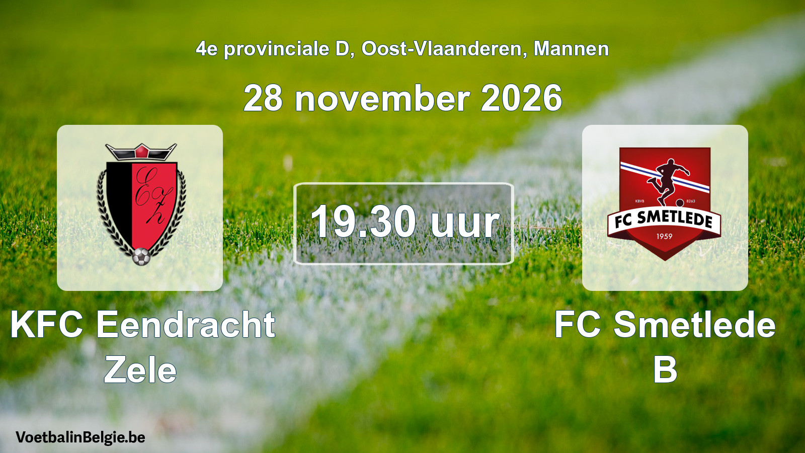 Geplande wedstrijd mannenvoetbal: KFC Eendracht Zele - FC Smetlede B (28 november 2026)