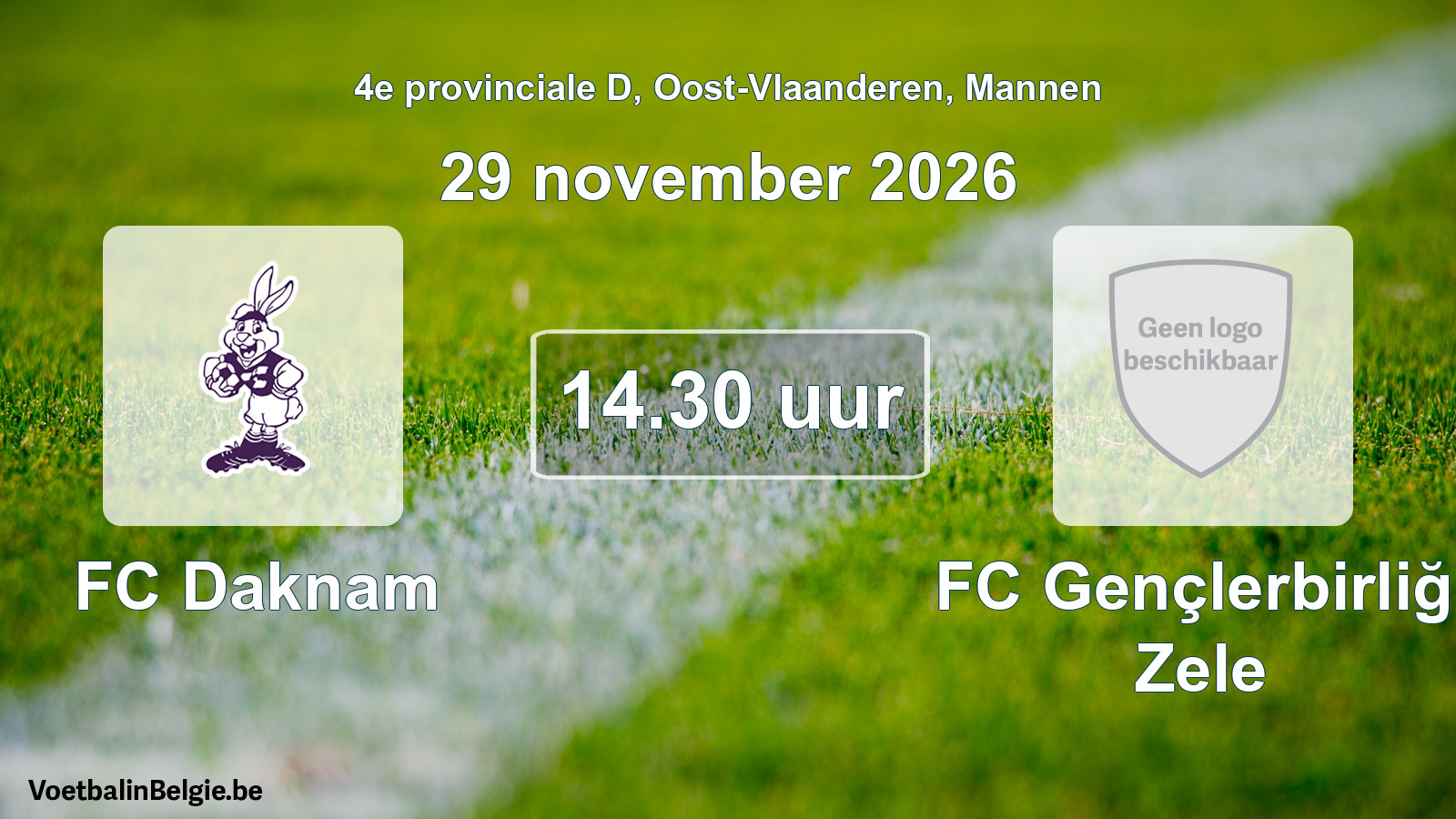 Geplande wedstrijd mannenvoetbal: FC Daknam - FC Gençlerbirliği Zele (29 november 2026)