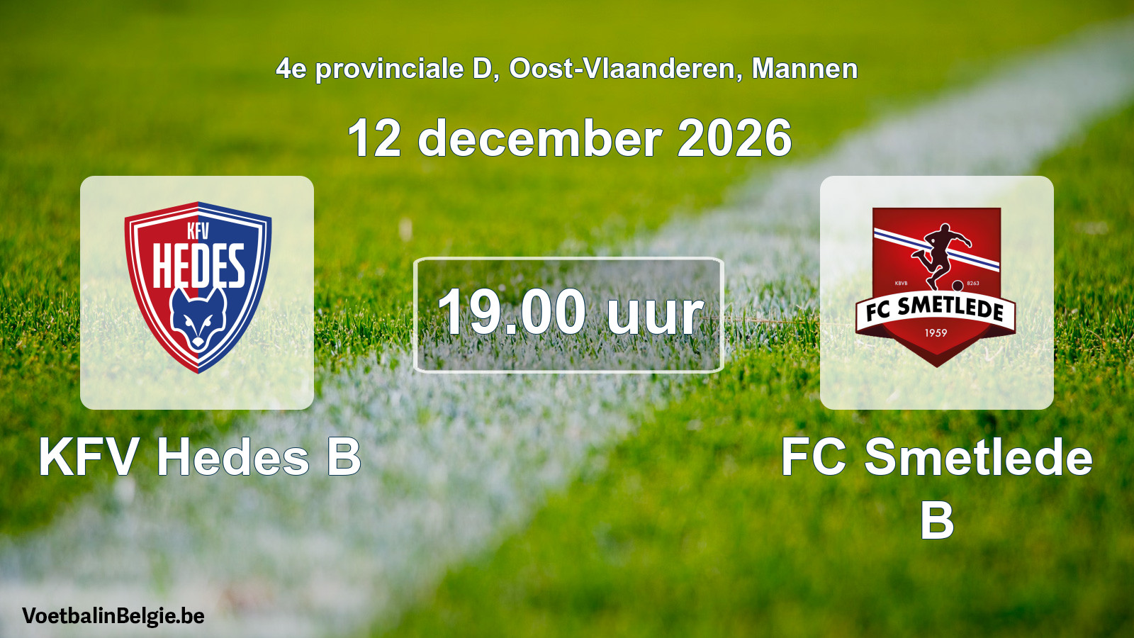 Geplande wedstrijd mannenvoetbal: KFV Hedes B - FC Smetlede B (12 december 2026)