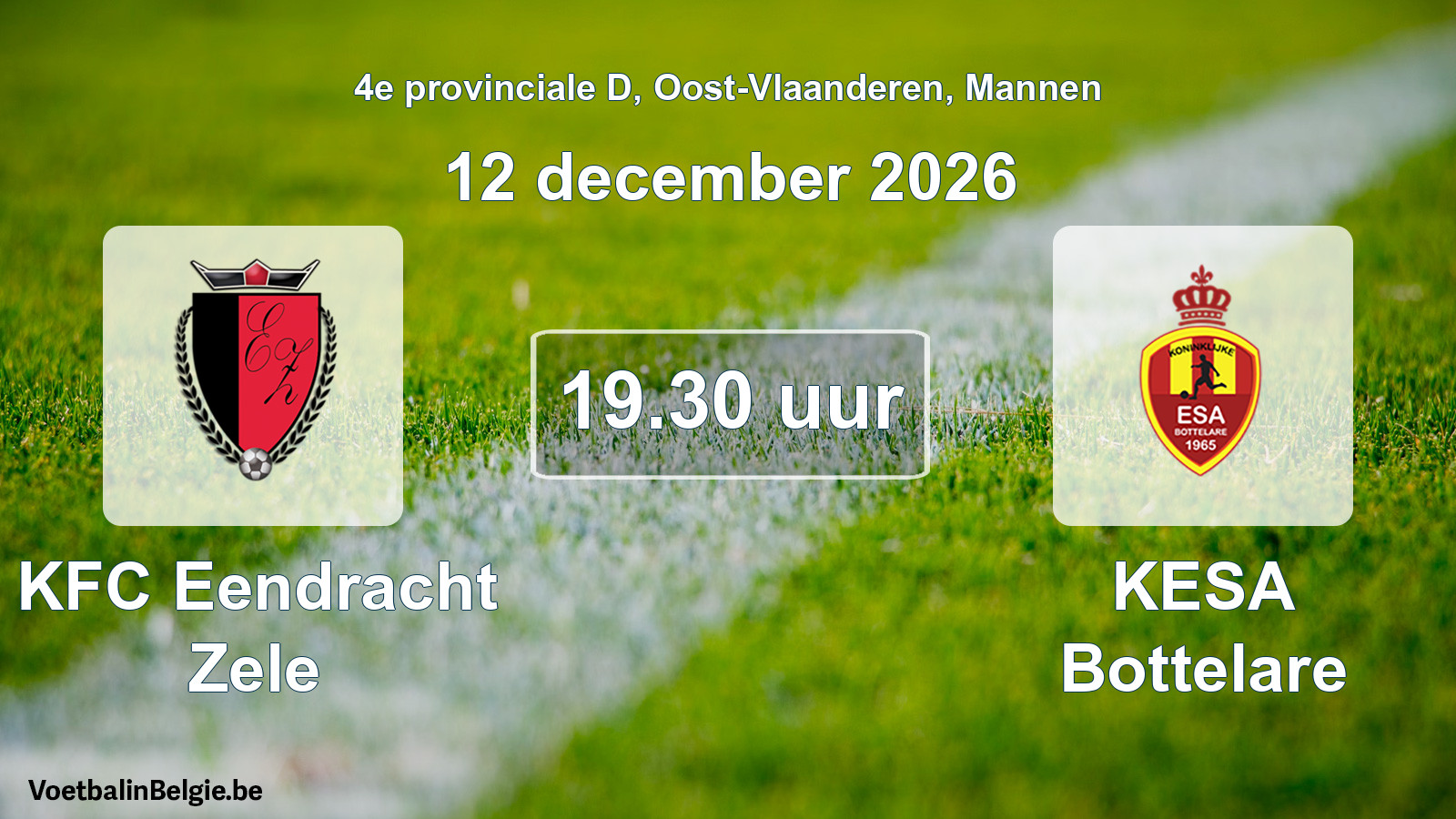 Geplande wedstrijd mannenvoetbal: KFC Eendracht Zele - KESA Bottelare (12 december 2026)