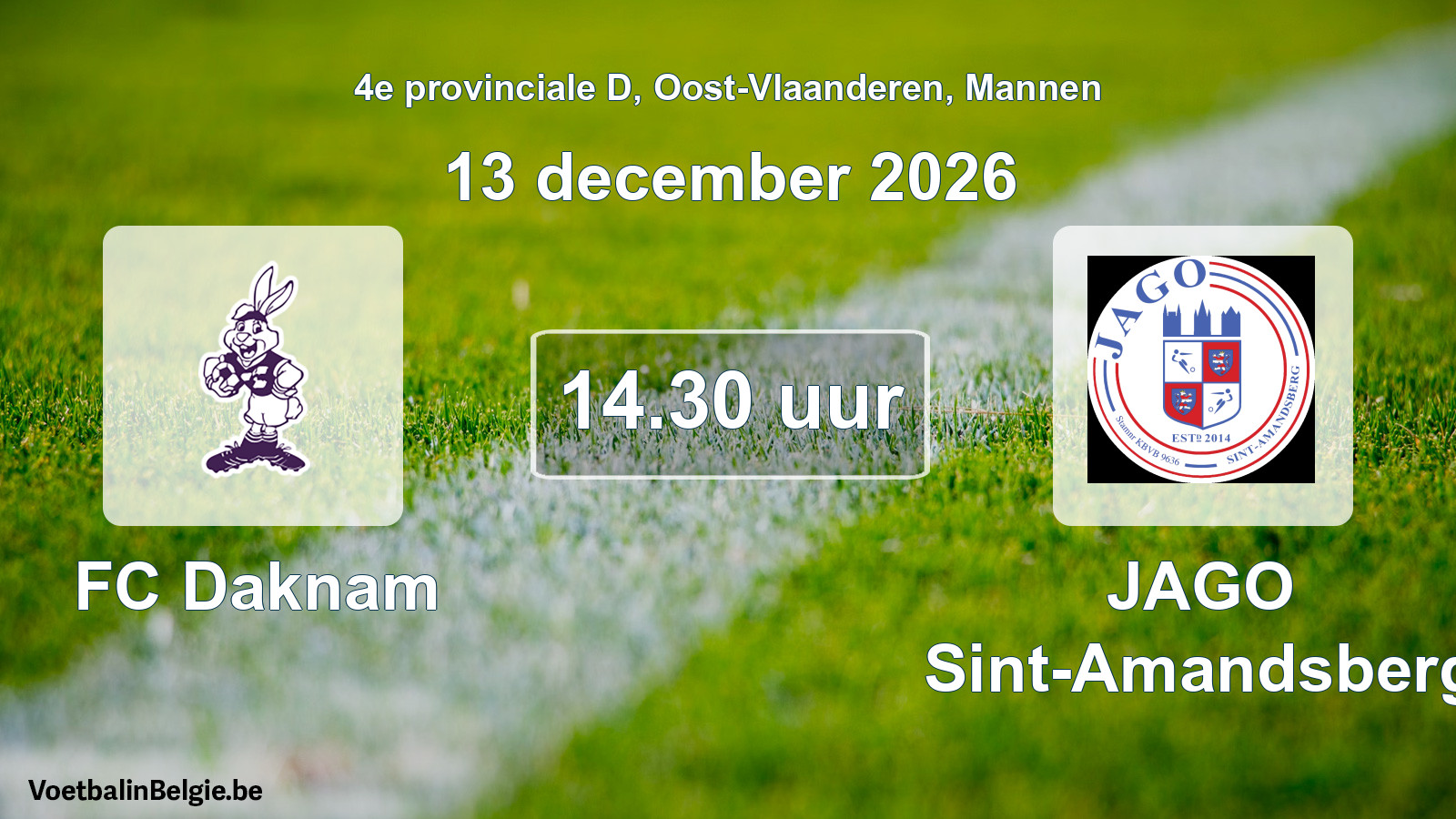 Geplande wedstrijd mannenvoetbal: FC Daknam - JAGO Sint-Amandsberg (13 december 2026)