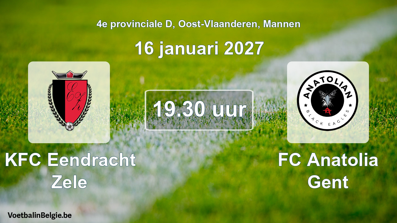 Geplande wedstrijd mannenvoetbal: KFC Eendracht Zele - FC Anatolia Gent (16 januari 2027)