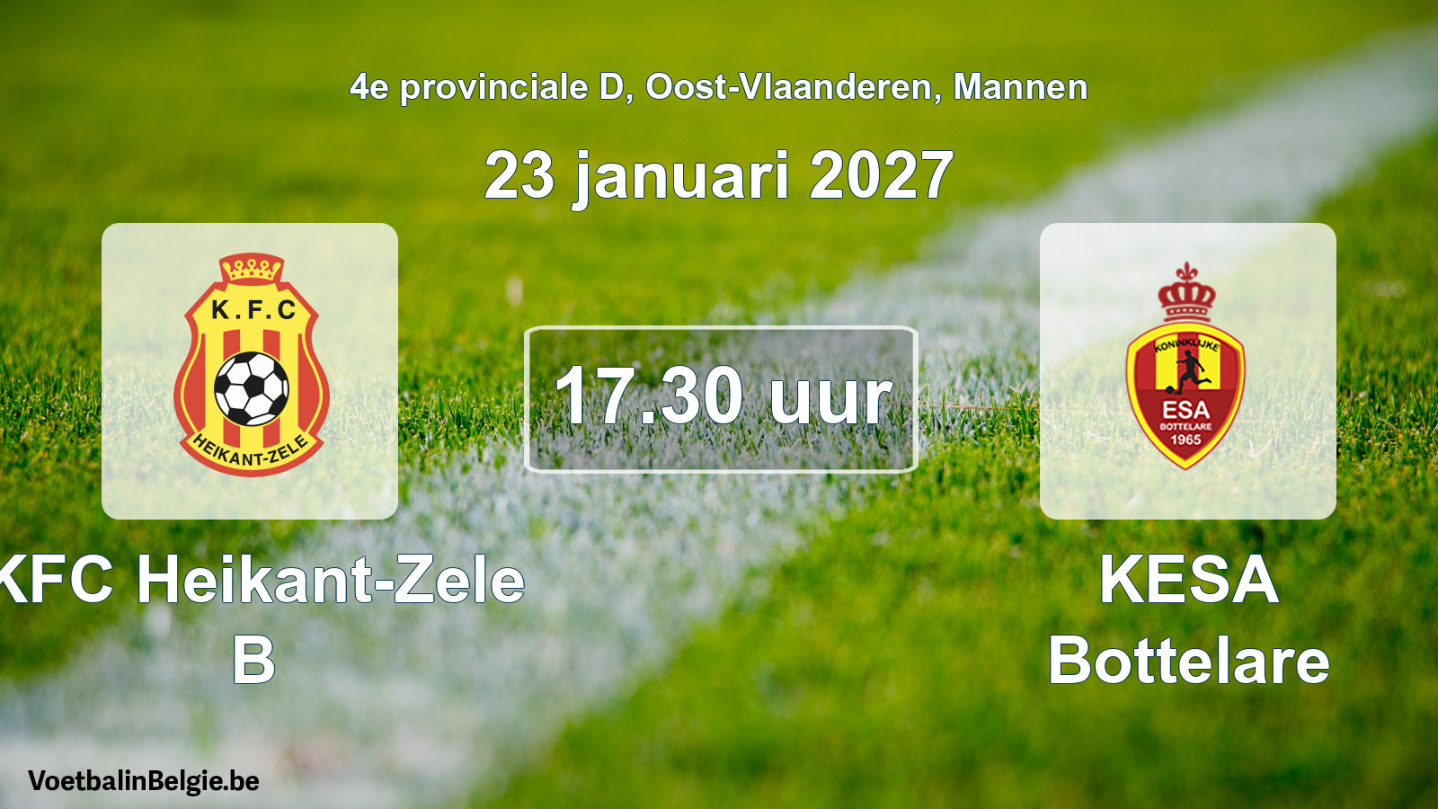 Geplande wedstrijd mannenvoetbal: KFC Heikant-Zele B - KESA Bottelare (23 januari 2027)
