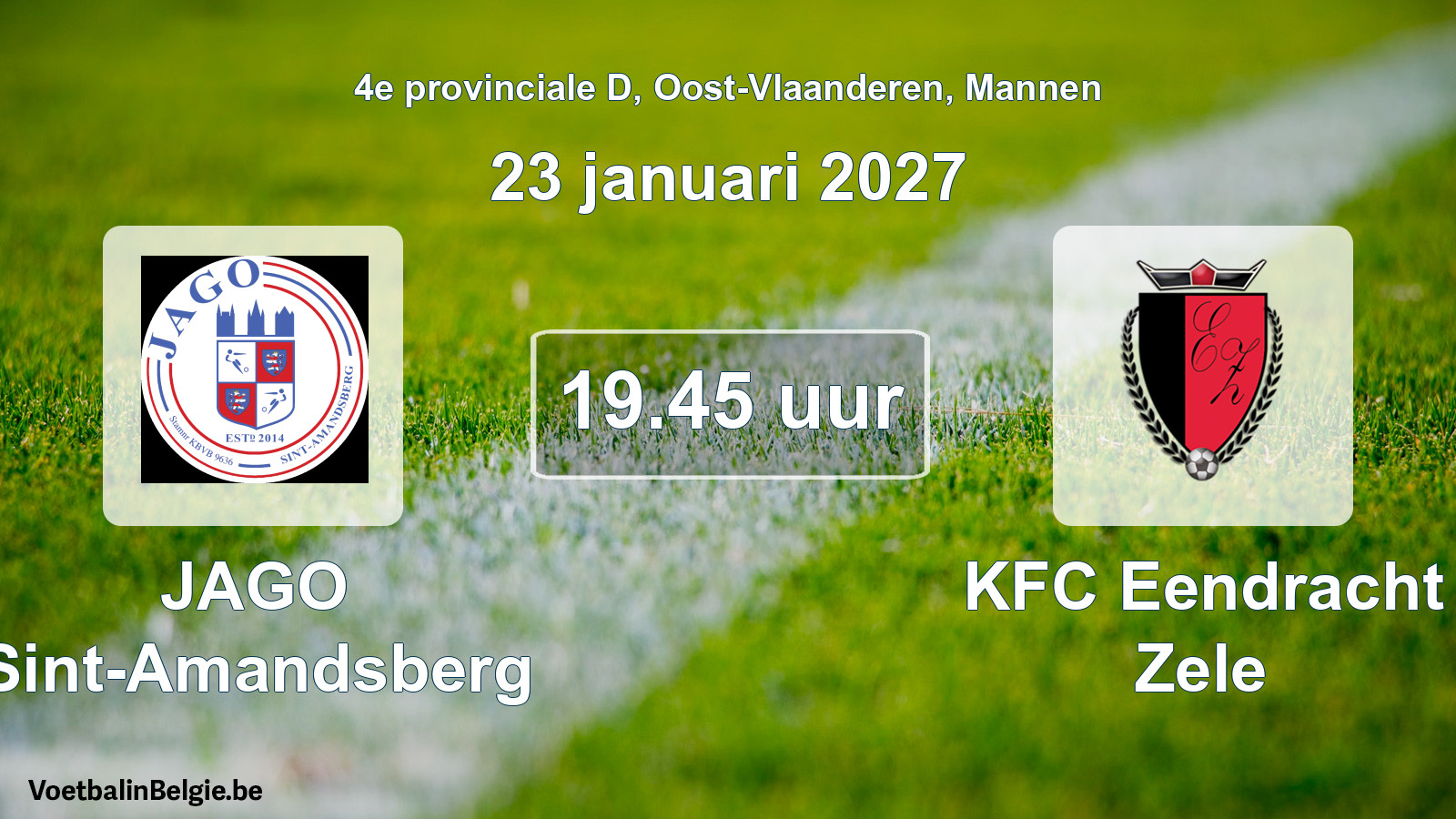 Geplande wedstrijd mannenvoetbal: JAGO Sint-Amandsberg - KFC Eendracht Zele (23 januari 2027)