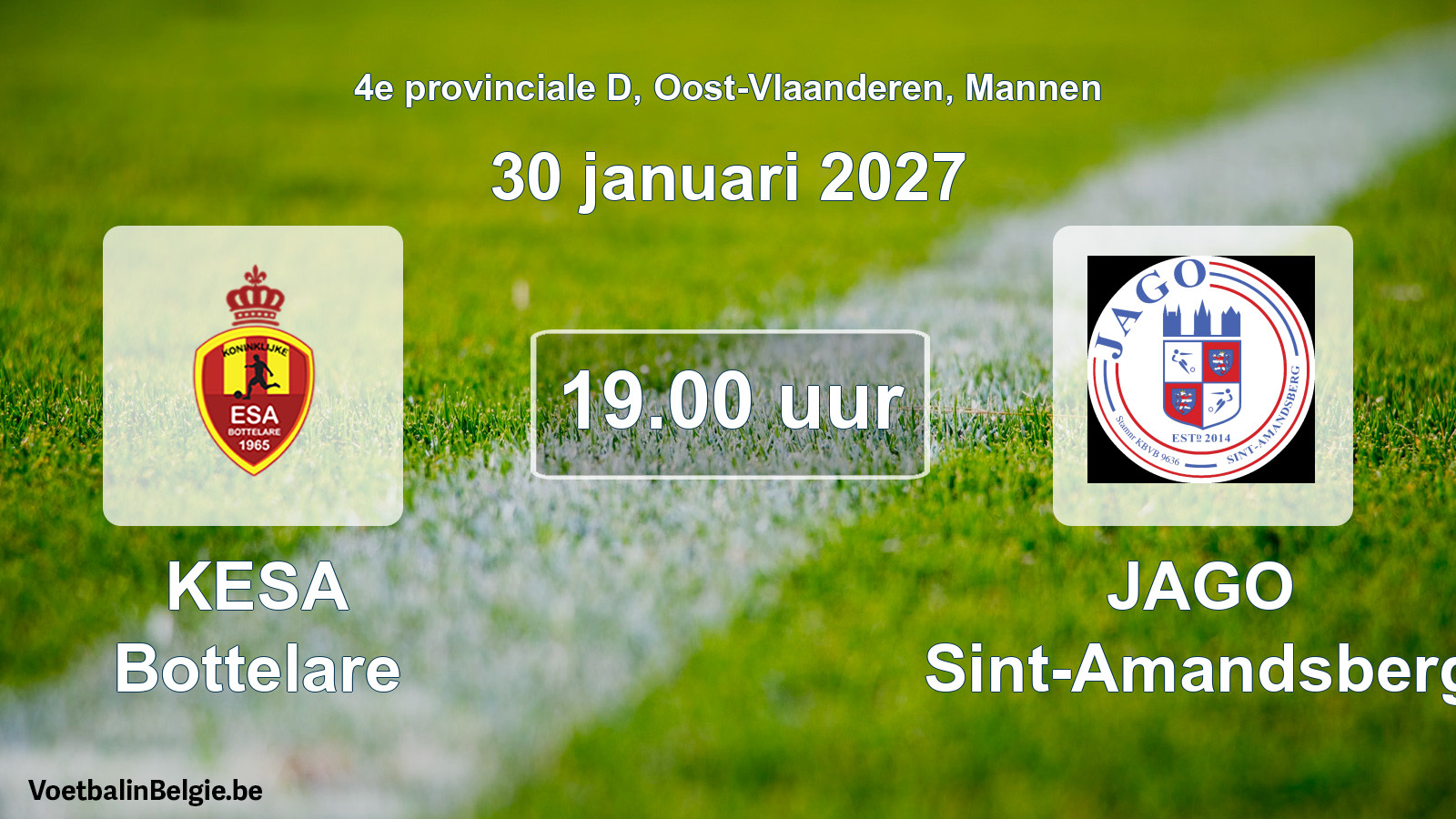 Geplande wedstrijd mannenvoetbal: KESA Bottelare - JAGO Sint-Amandsberg (30 januari 2027)