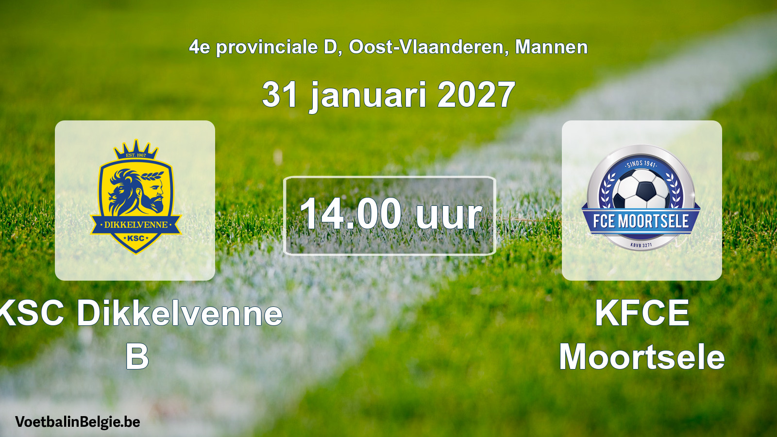 Geplande wedstrijd mannenvoetbal: KSC Dikkelvenne B - KFCE Moortsele (31 januari 2027)