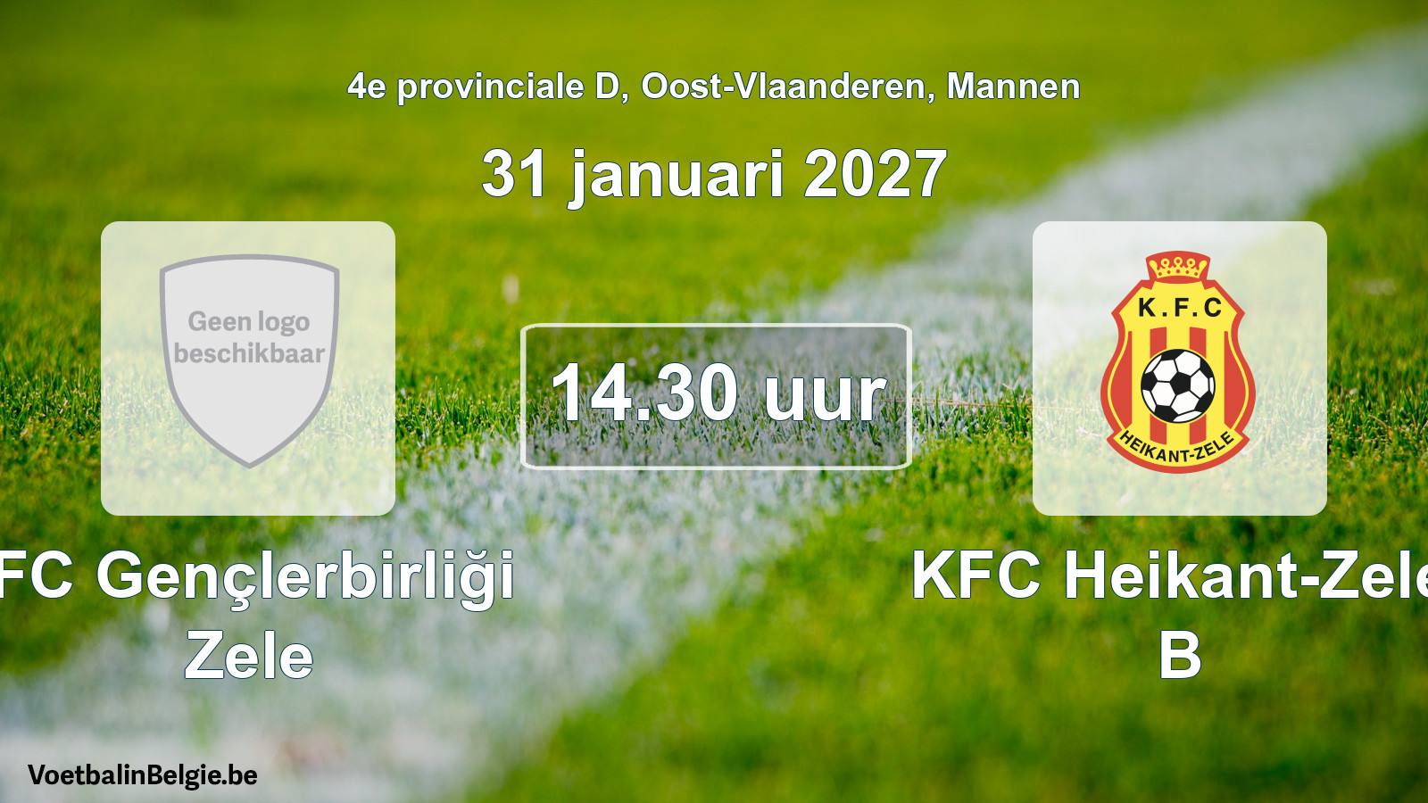 Geplande wedstrijd mannenvoetbal: FC Gençlerbirliği Zele - KFC Heikant-Zele B (31 januari 2027)