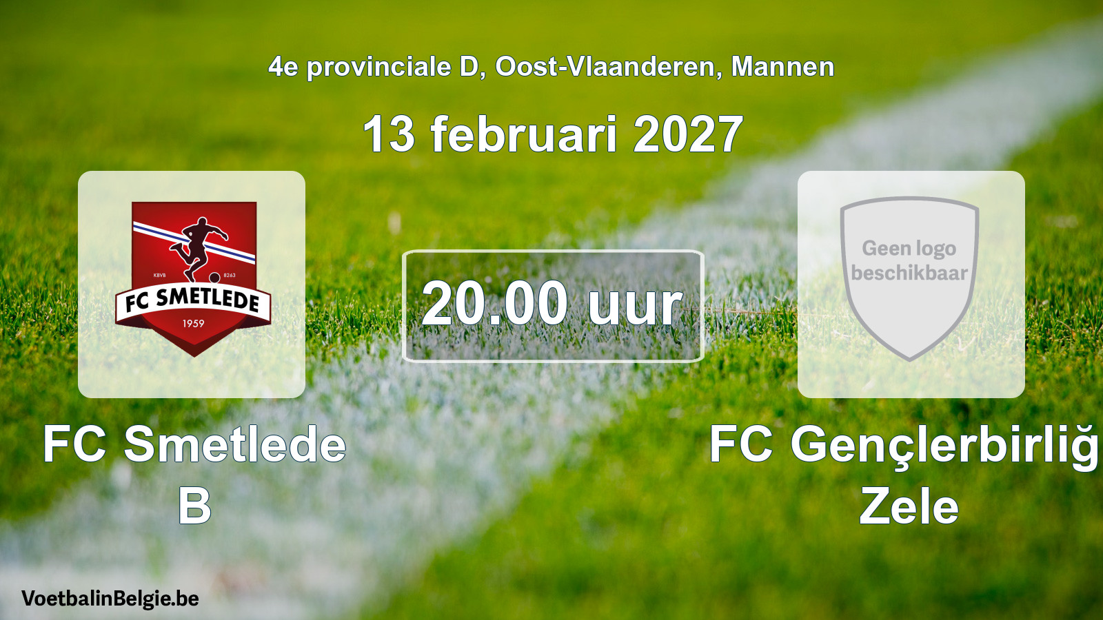 Geplande wedstrijd mannenvoetbal: FC Smetlede B - FC Gençlerbirliği Zele (13 februari 2027)