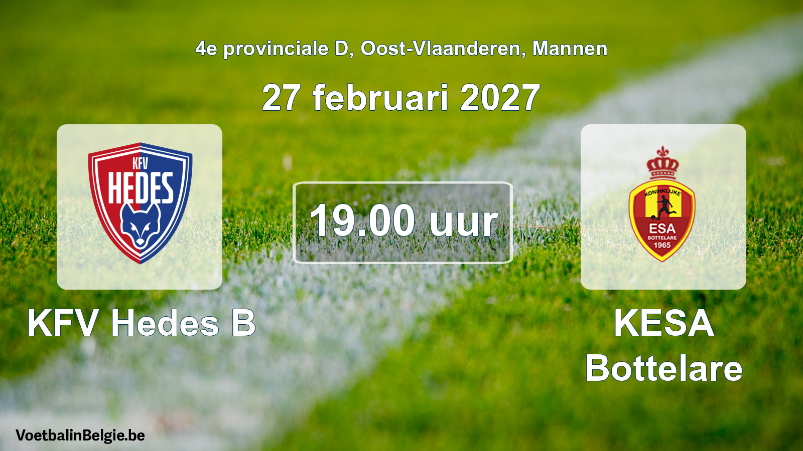 Geplande wedstrijd mannenvoetbal: KFV Hedes B - KESA Bottelare (27 februari 2027)