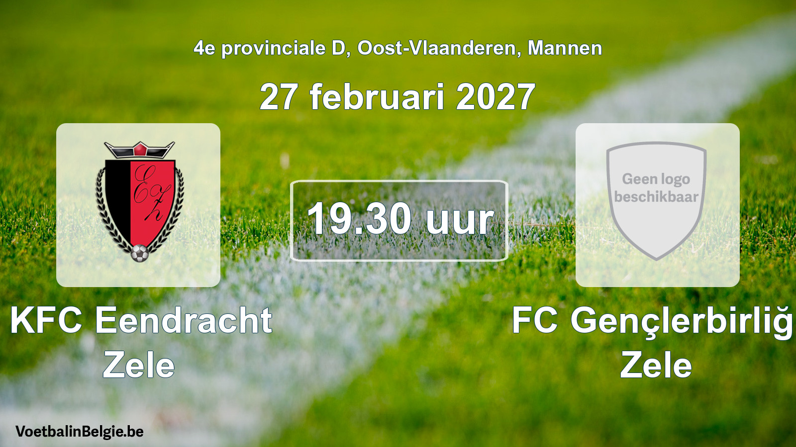 Geplande wedstrijd mannenvoetbal: KFC Eendracht Zele - FC Gençlerbirliği Zele (27 februari 2027)