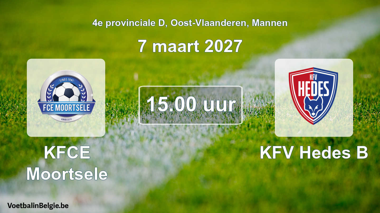 Geplande wedstrijd mannenvoetbal: KFCE Moortsele - KFV Hedes B (7 maart 2027)