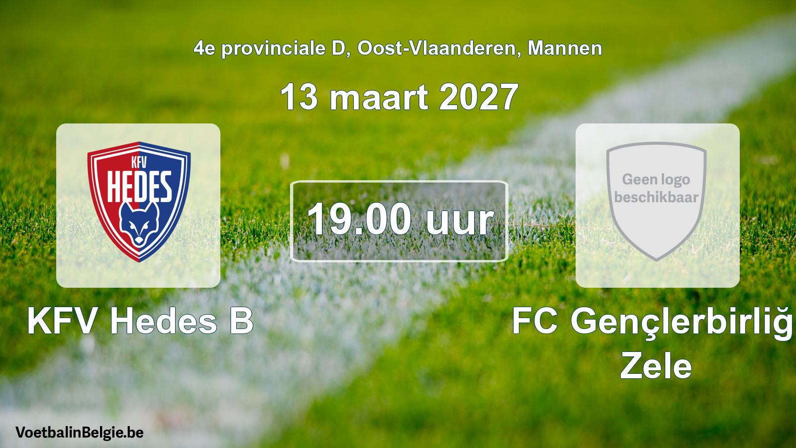 Geplande wedstrijd mannenvoetbal: KFV Hedes B - FC Gençlerbirliği Zele (13 maart 2027)