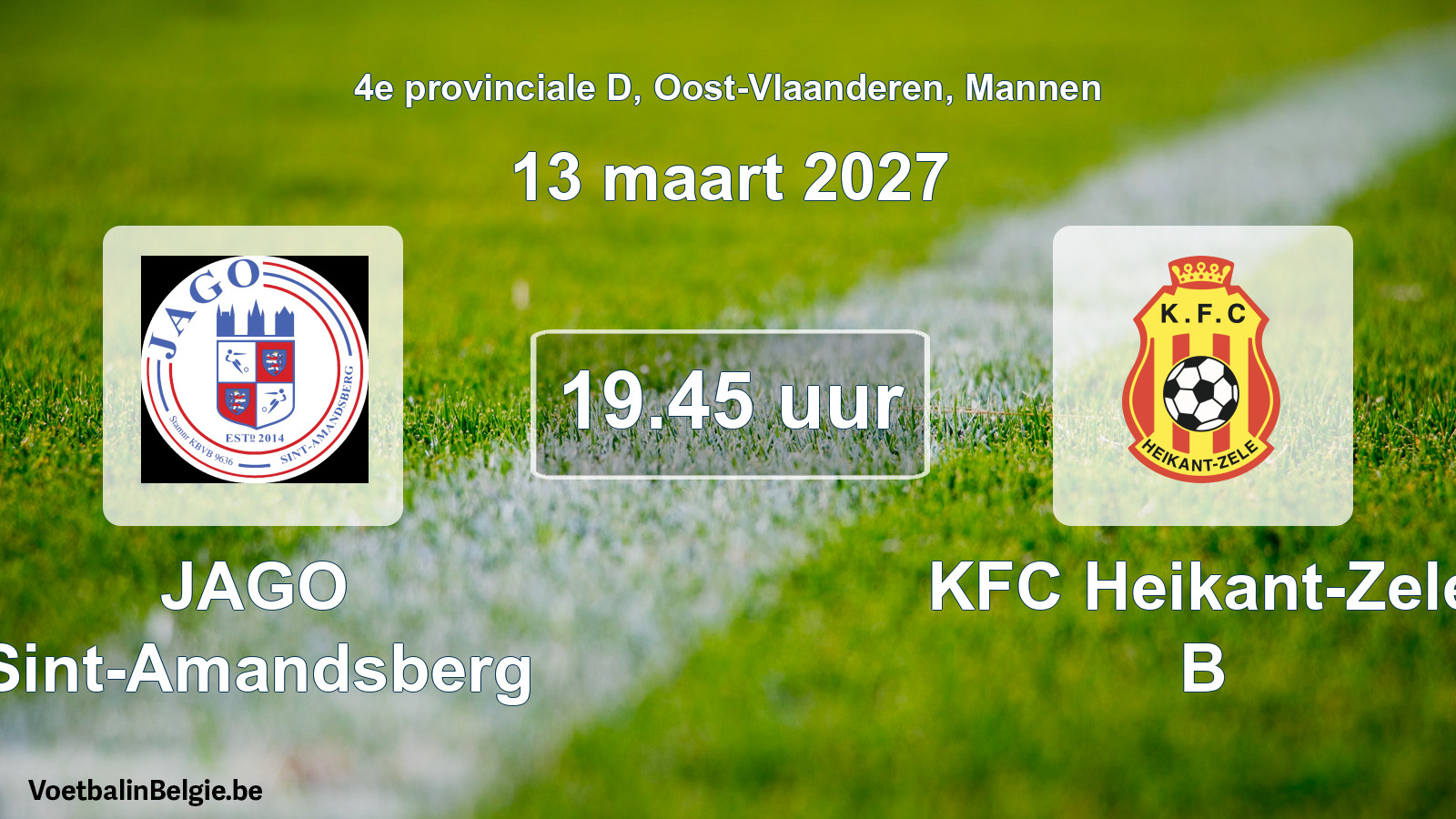 Geplande wedstrijd mannenvoetbal: JAGO Sint-Amandsberg - KFC Heikant-Zele B (13 maart 2027)